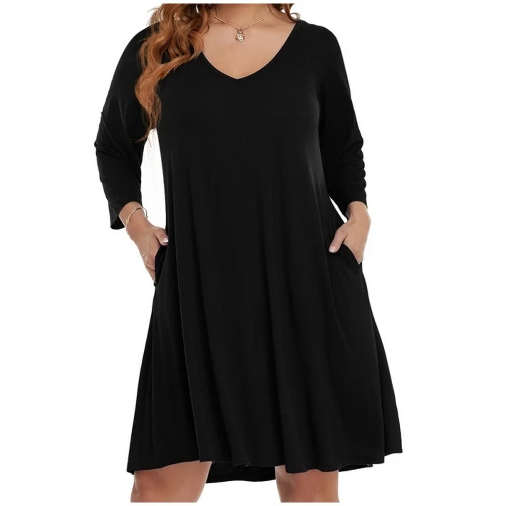 Zenana Premium black 3/4 sleeve swing dress